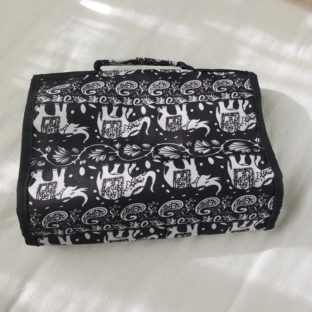 Elephant Paisley Design Black & White Travel Cosmetic Accessories Hang Bag New